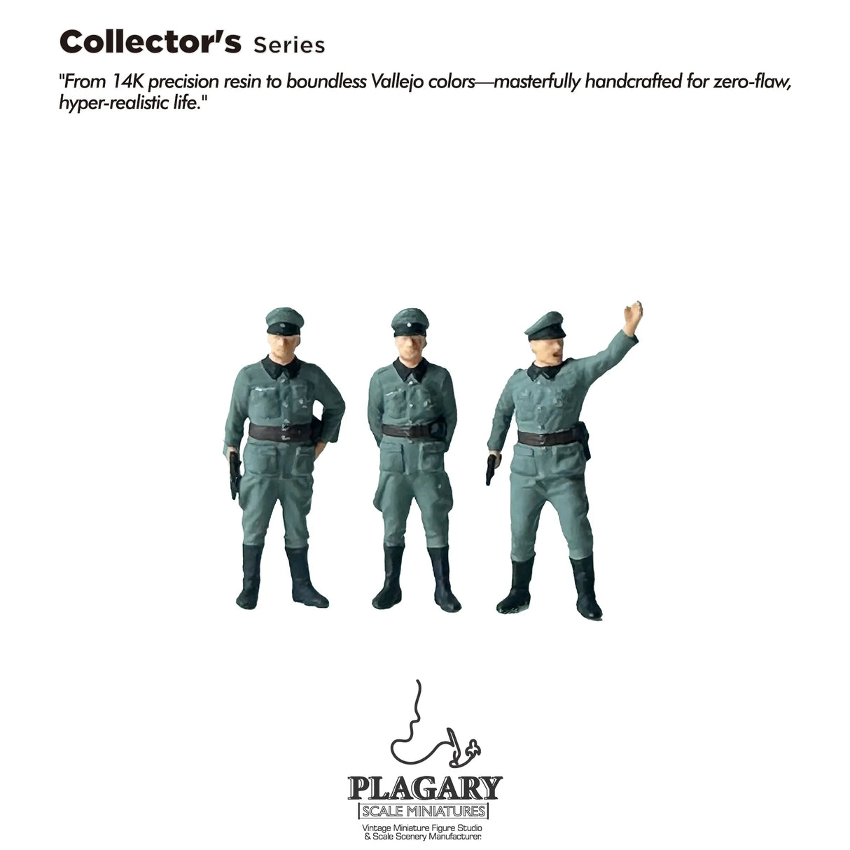 6-piece WWII German infantry soldier squad miniatures in 14K precision resin painted with Vallejo