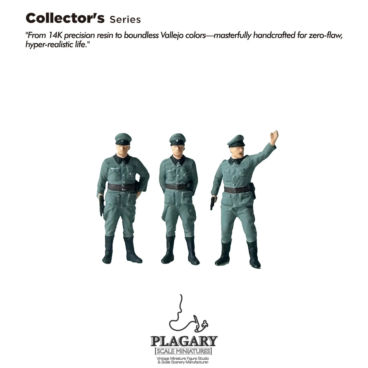 6-piece WWII German infantry soldier squad miniatures in 14K precision resin painted with Vallejo