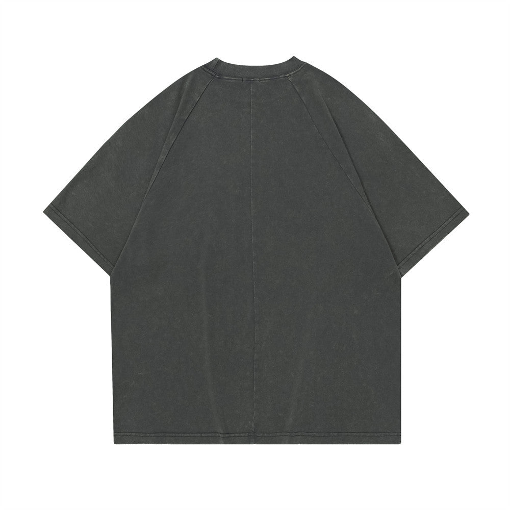 300G Heavyweight Embroidered Logo Aged Short Sleeve T-Shirt