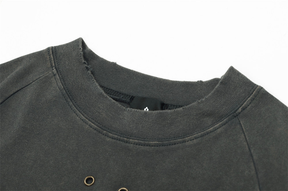 300G Heavyweight Embroidered Logo Aged Short Sleeve T-Shirt