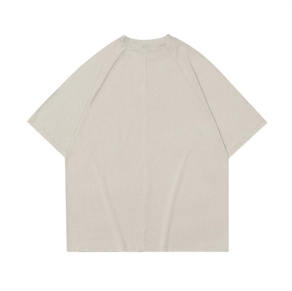 300G Heavyweight Embroidered Logo Aged Short Sleeve T-Shirt