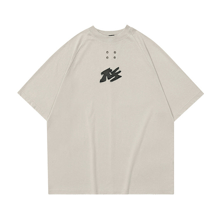 300G Heavyweight Embroidered Logo Aged Short Sleeve T-Shirt
