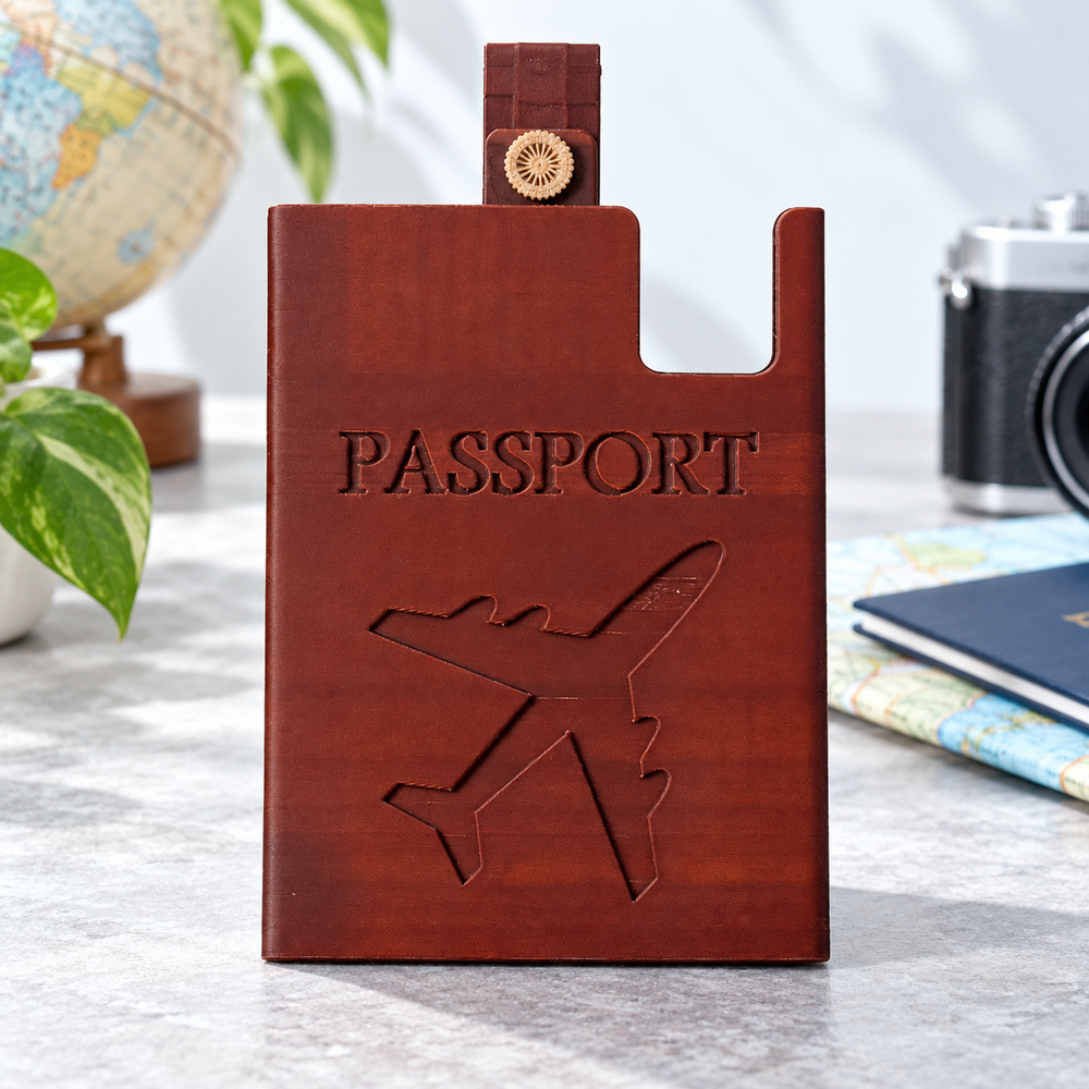 Embossed Passport Holder Travel Accessory with Hanging Tab and Airplane Pattern — additional product view