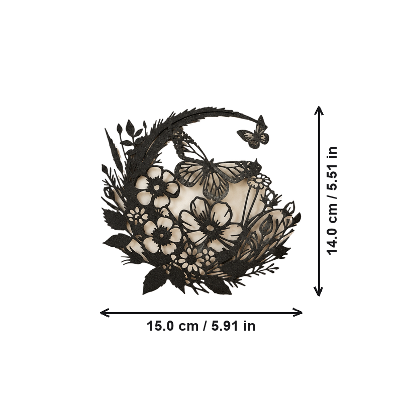 Floral and Butterfly Silhouette Hanging Wall Art Ornament, Nature Inspired Home Decor Piece — dimensions