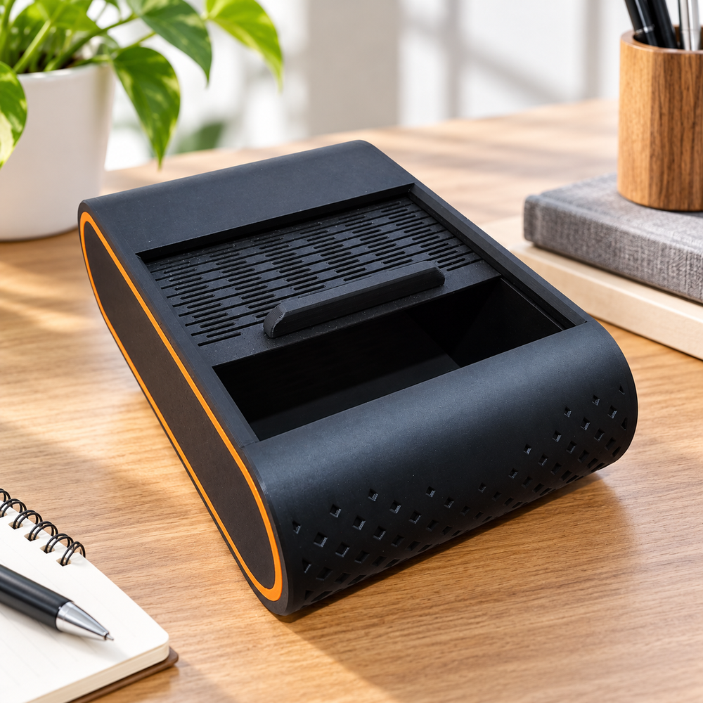 Sliding Lid Desktop Storage Box Pen Holder Desk Organizer with Contrast Accent Trim — main product view