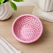 Round Simulated Woven Texture Desktop Storage Basket, Small Item Organizer for Sundries, Snacks and Decor — main product view