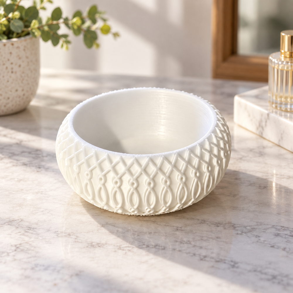 Embossed Lidded Trinket Storage Organizer, Decorative Small Accessory Holder for Vanity and Home Surfaces — main product view