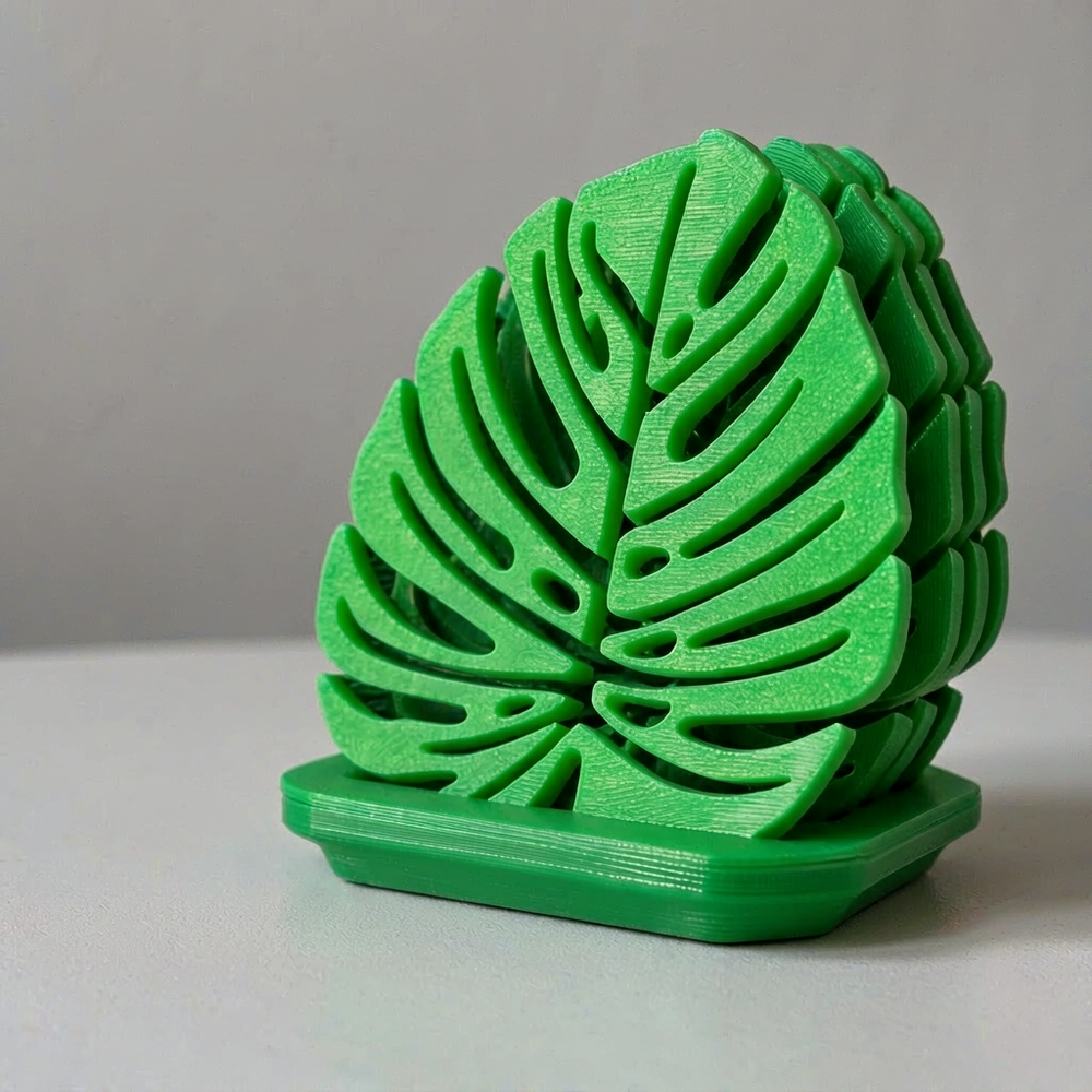 Monstera Leaf Coaster Set with Matching Holder Base, Tabletop Surface Protector for Home and Kitchen Decor — additional product view