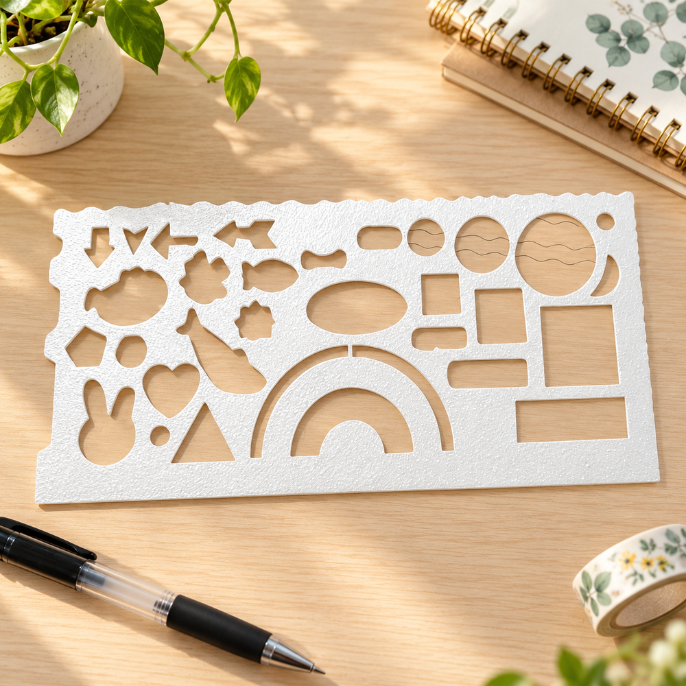 2 Pack Multi-Function Drawing Template Ruler, Multi-Shape Hollow Stencils for Drawing, Art Creation, and Journal Making — main product view