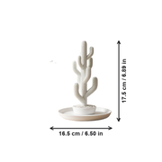 Cactus Shaped Jewelry Holder with Round Tray, Decorative Trinket Organizer for Desk Vanity and Shelf Display — dimensions