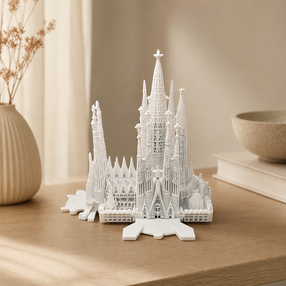 Intricate Miniature Cathedral Architectural Model with Multiple Spires and Integrated Base — product scene