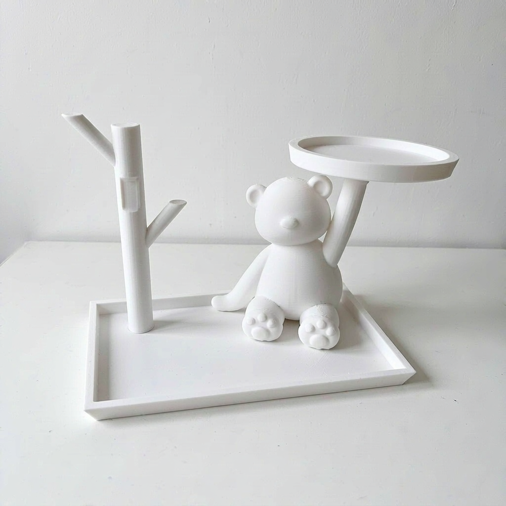 Bear Shaped Decorative Storage Organizer with Base Tray, Tree Branch Hanger and Top Round Tray for Small Items — additional product view