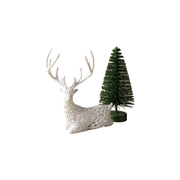 Seated Hollow Lattice Deer Figurine, Holiday Seasonal Tabletop Home Display Decor Piece — white background