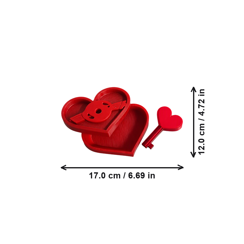 Lockable Heart Shaped Storage Box with Matching Key, Small Decorative Keepsake and Trinket Box — dimensions