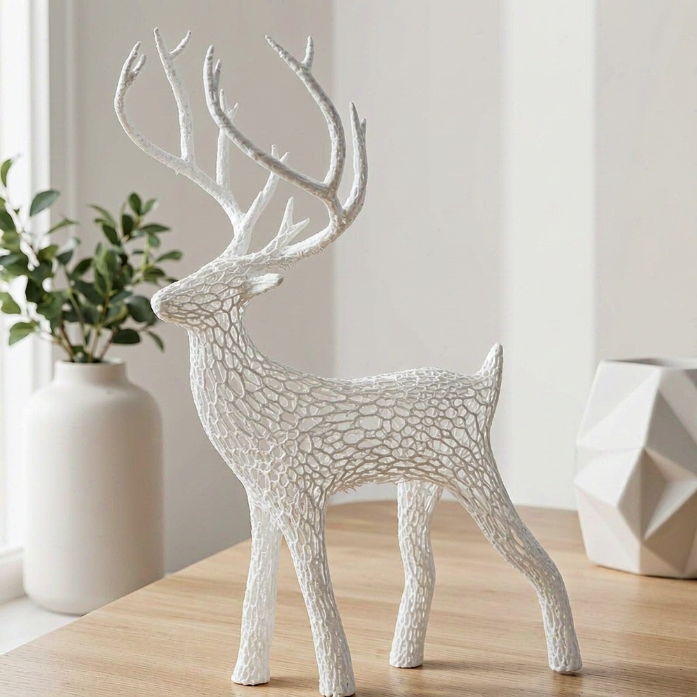 Hollow-Out Deer Figurine, Freestanding Decorative Sculpture for Tabletop, Shelf and Festive Home Display — main product view