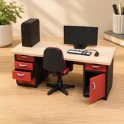 Miniature Office Workstation Set, Swivel Chair and Computer Desk Diorama Scene Decor Accessory — product scene