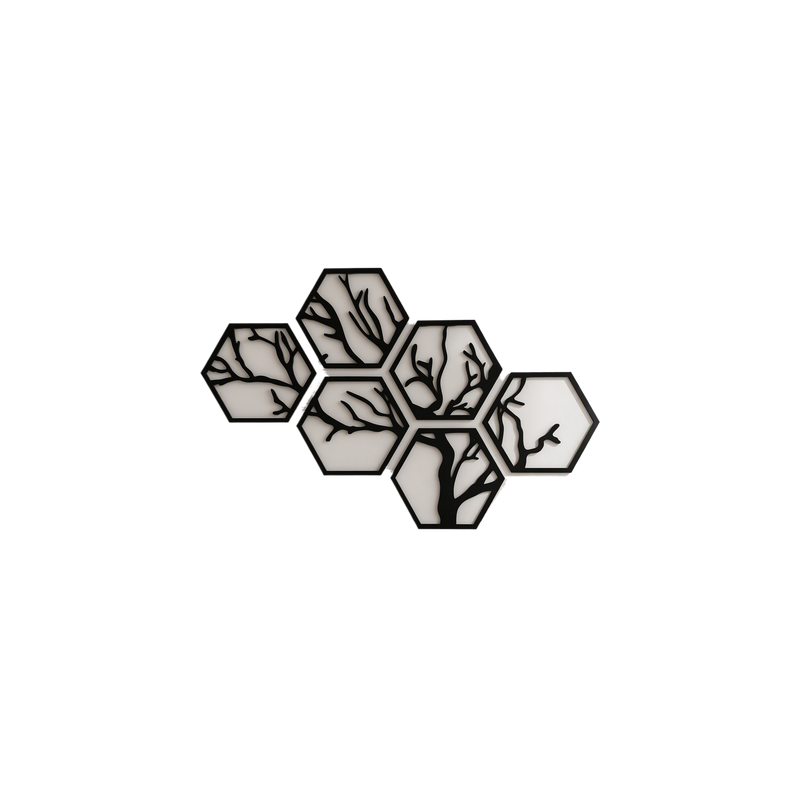 Hexagonal Tree Silhouette Wall Art Set, Geometric Hollow Home Wall Decor — white background