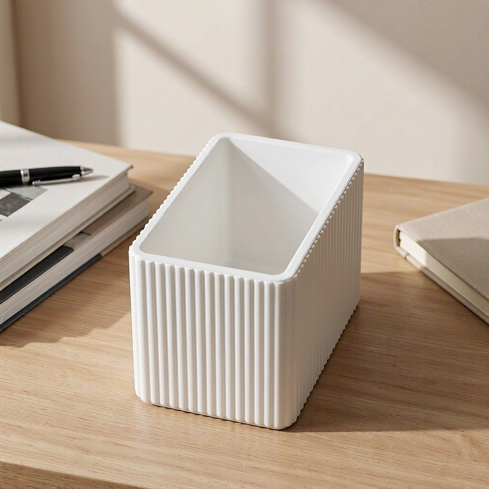 Ribbed Rectangular Desktop Pen Holder, Desk Organizer for Small Office Supplies — main product view