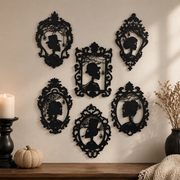 6 Piece Gothic Skeleton Silhouette Wall Decor Set, Spooky Hanging Home Decoration — product scene