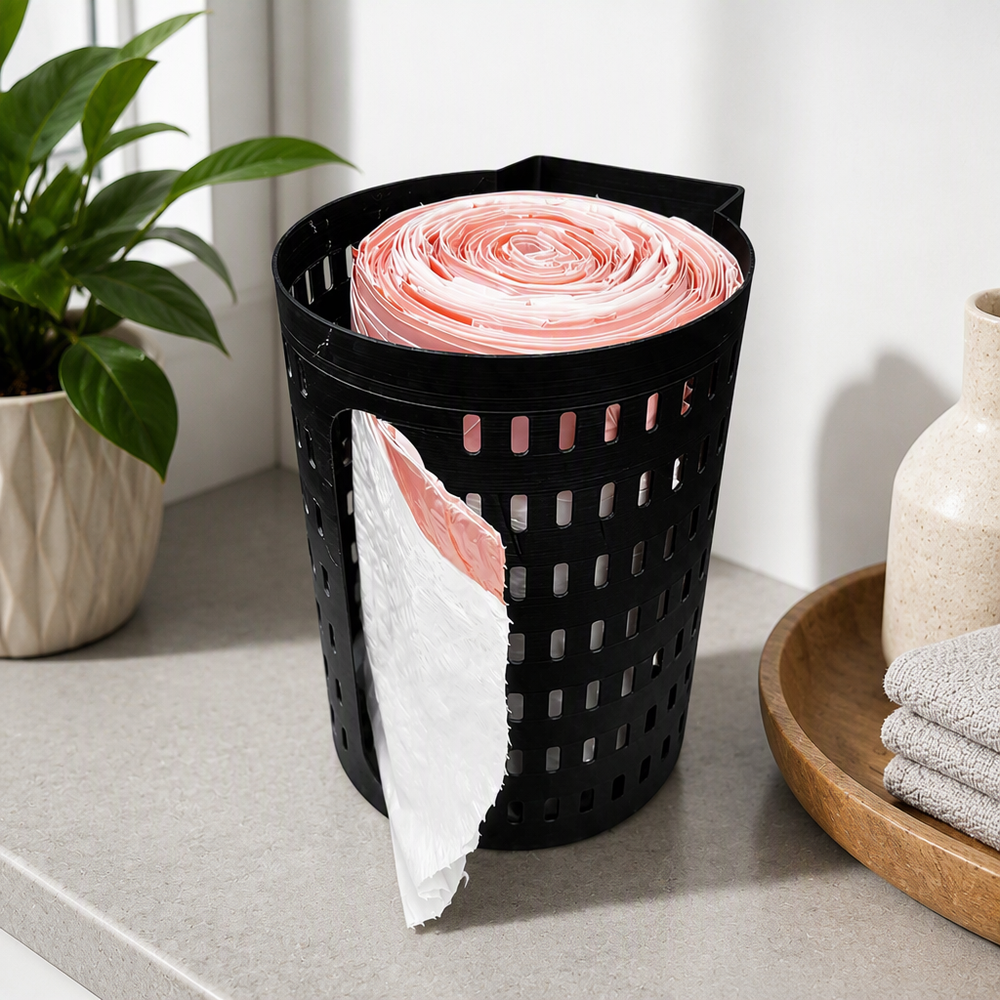 Wall Mounted Rolled Trash Bag Dispenser, Hollow-out Garbage Bag Holder for Kitchen Storage — main product view