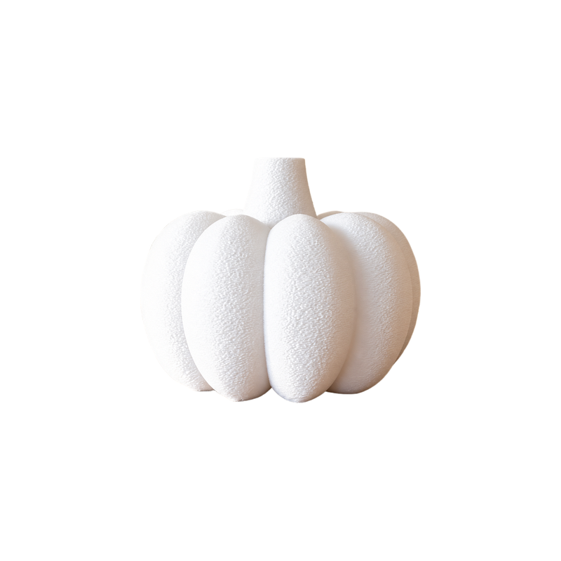 Pumpkin Shaped Textured Decorative Vase Modern Tabletop Dried Flower Display Ornament — white background