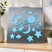Glow In The Dark Space Themed Wall and Ceiling Decor Set - Planet, Star, Moon, Rocket and Flying Saucer Motif Pieces — main product view