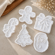 5 Piece Christmas Themed Cookie Cutters and Stamps Set for Festive Holiday Baking Kitchen Supplies — product scene