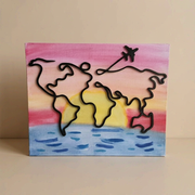 Minimalist Travel Line Art World Map Wall Decor with Airplane Detail — product scene