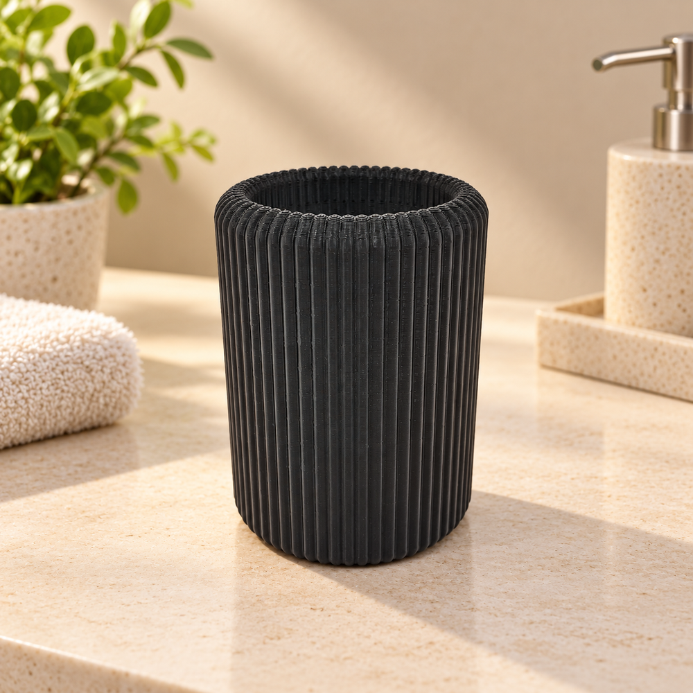 Ribbed Toothbrush and Toothpaste Holder, Bathroom Countertop Organizer, Modern Bathroom Accessory — product scene