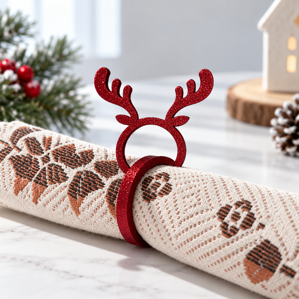 Festive Reindeer Antler Napkin Ring Christmas Holiday Dinner Table Decoration — additional product view