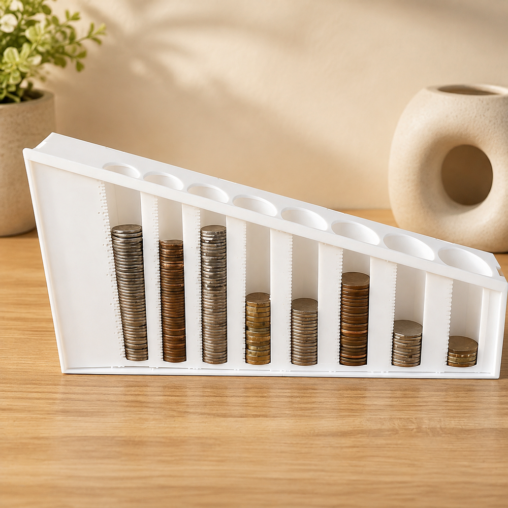 UK Coin Sorter Organizer, Loose Change Cash Storage Holder — product scene
