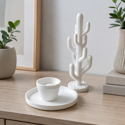 Cactus Shaped Jewelry Holder with Round Tray, Decorative Trinket Organizer for Desk Vanity and Shelf Display — additional product view
