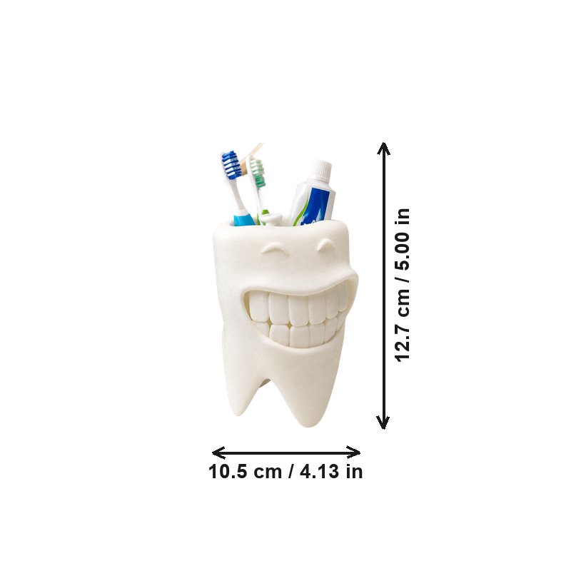 Smiling Tooth Shaped Bathroom Counter Toothbrush and Toiletry Storage Organizer — dimensions