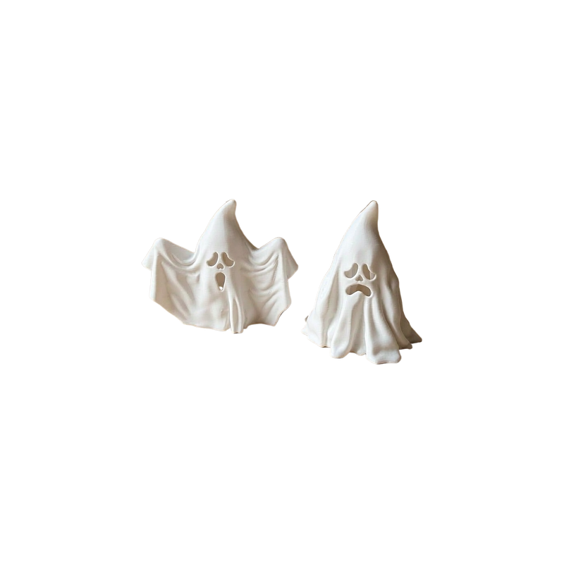 2 Piece Ghost Decorative Statues, Set of 2 Distinct Face Ghost Ornaments for Themed Display — white background