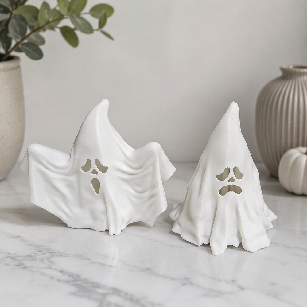 2 Piece Ghost Decorative Statues, Set of 2 Distinct Face Ghost Ornaments for Themed Display — additional product view