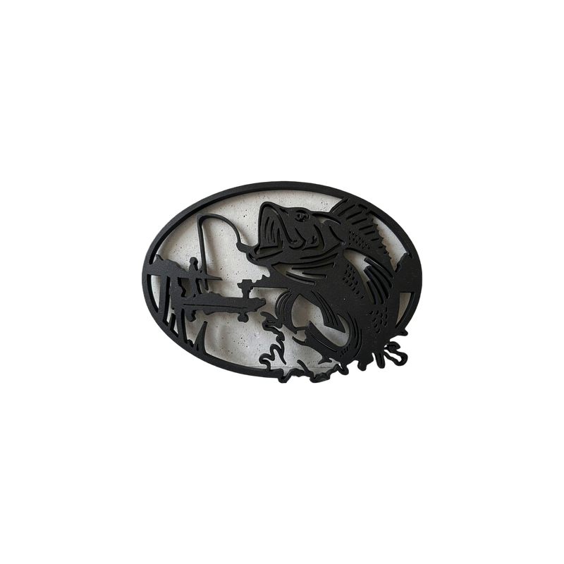 Bass Fishing Themed Oval Cutout Hanging Wall Art Decoration — white background