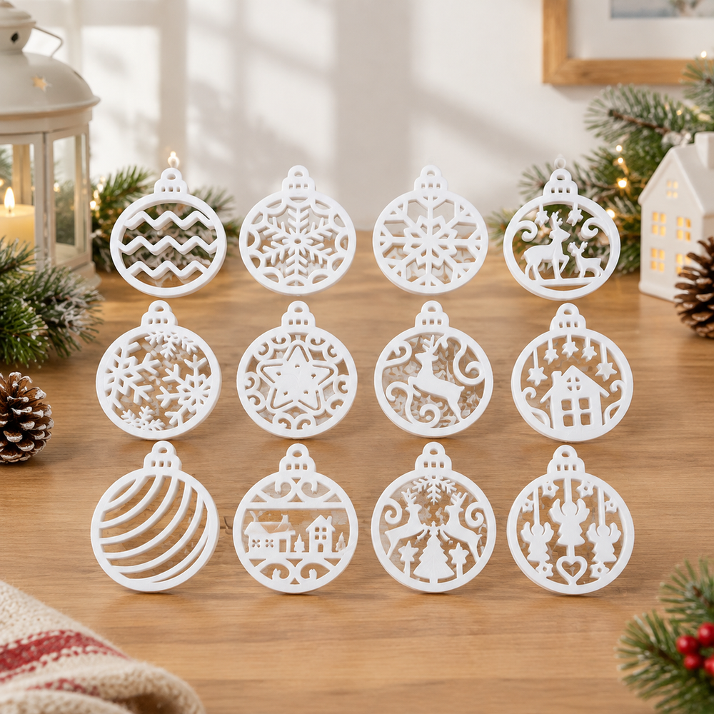 12 Piece Hollow Cutout Hanging Ornament Set for Festive Holiday Display — main product view