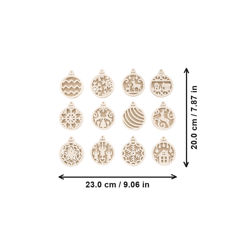 12 Piece Hollow Cutout Hanging Ornament Set for Festive Holiday Display — dimensions