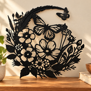 Floral and Butterfly Silhouette Hanging Wall Art Ornament, Nature Inspired Home Decor Piece — product scene