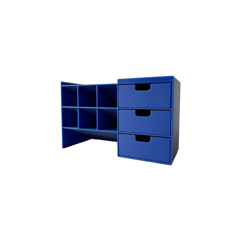 Desktop Office Supply Organizer with Multiple Open Compartments and Pull-Out Drawers for Stationery Storage — white background