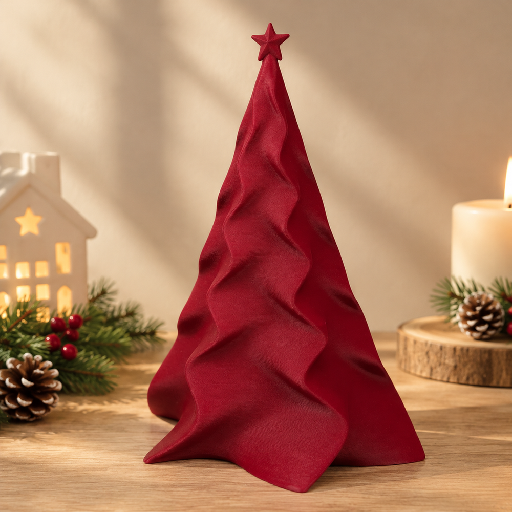 Wavy Textured Festive Tree Desktop Home Decoration with Tiny Star Topper — product scene