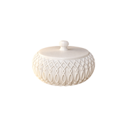 Embossed Lidded Trinket Storage Organizer, Decorative Small Accessory Holder for Vanity and Home Surfaces — white background