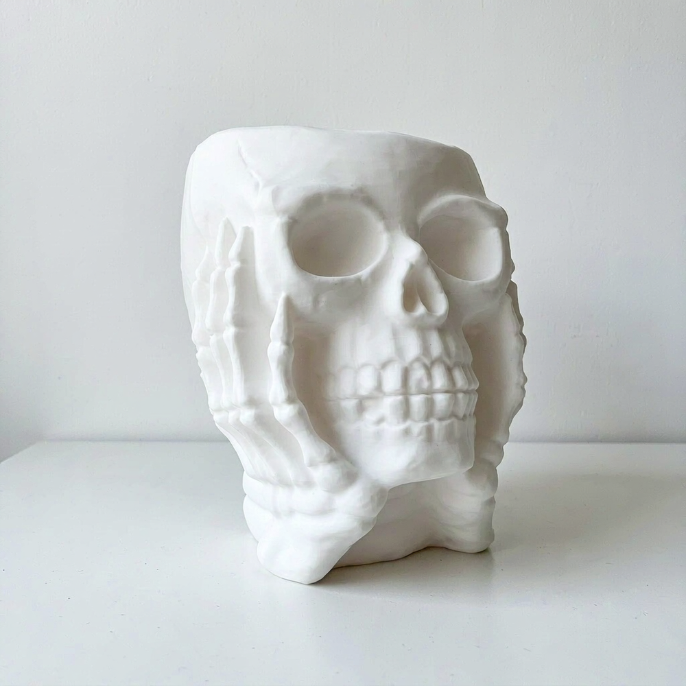 Skull Shaped Decorative Tabletop Ornament, Gothic Spooky Multi-use Holder for Home and Holiday Display — additional product view