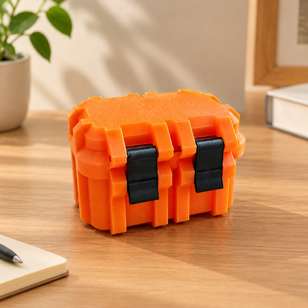 Compact Rugged Small Storage Box with Dual Snap Latches, Integrated Hinged Hard Container — product scene