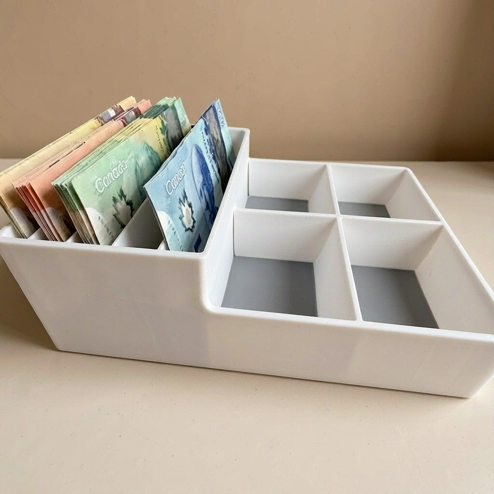 Multi-Compartment Desktop Cash & Coin Sorter Organizer Storage Tray for Office Workspace — product scene
