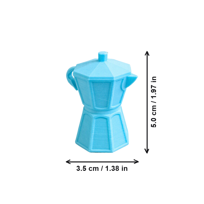 Mini Moka Coffee Pot Shaped Decor Craft with Fixed Lid, Side Handle and Angled Spout — dimensions