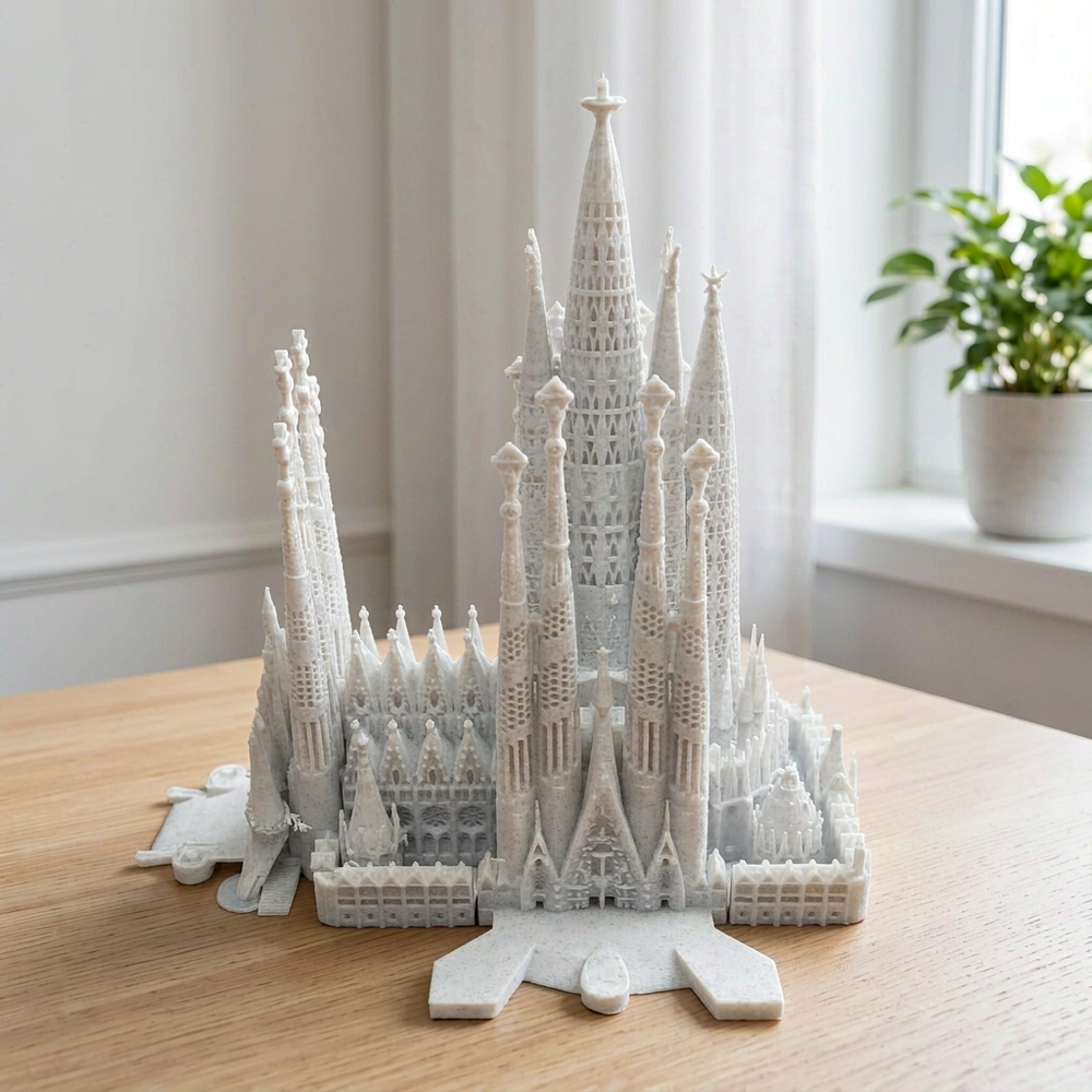 Intricate Miniature Cathedral Architectural Model with Multiple Spires and Integrated Base — main product view