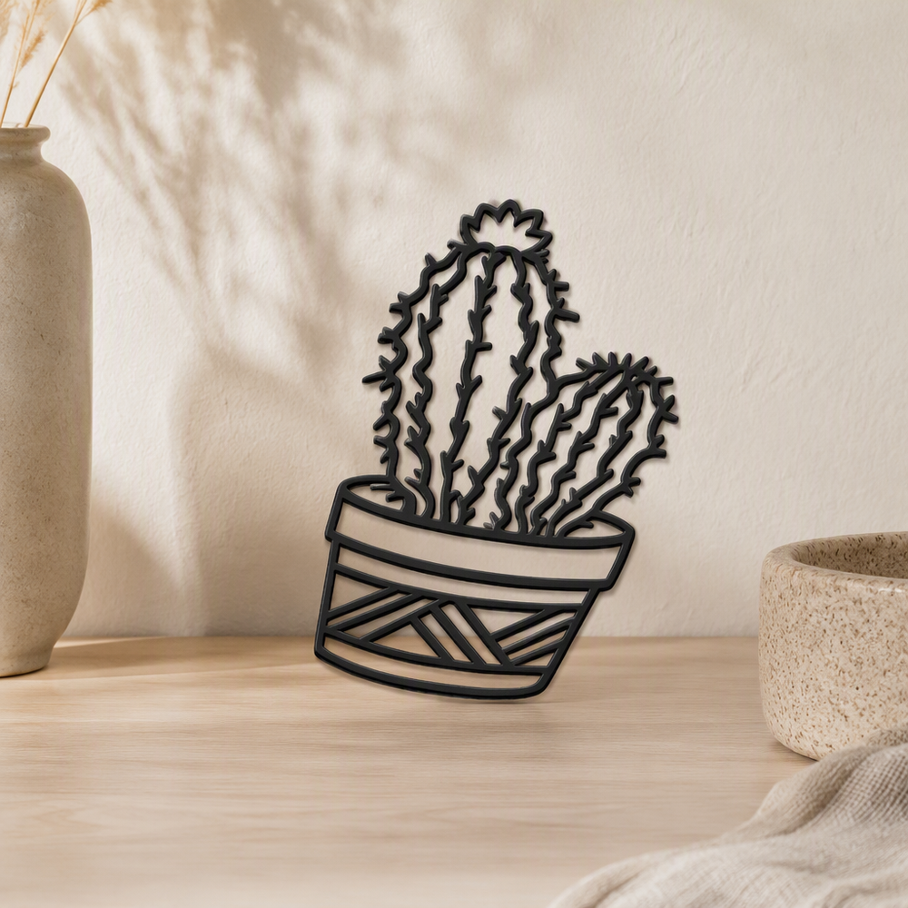 4-Piece Potted Succulent Cactus Wall Art, Minimalist Plant Themed Home Wall Decor — product scene