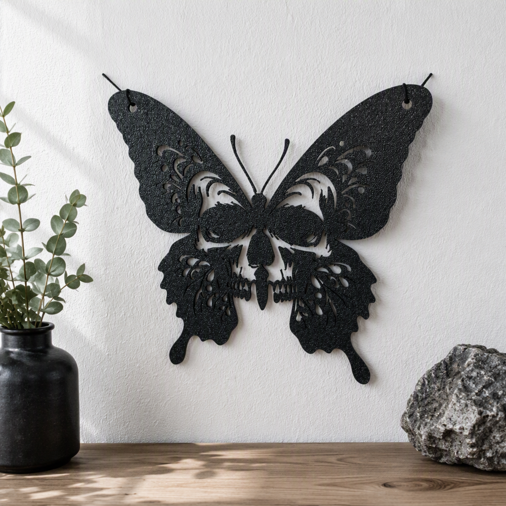 Hollow Cutout Butterfly Skull Wall Hanging Decor — additional product view