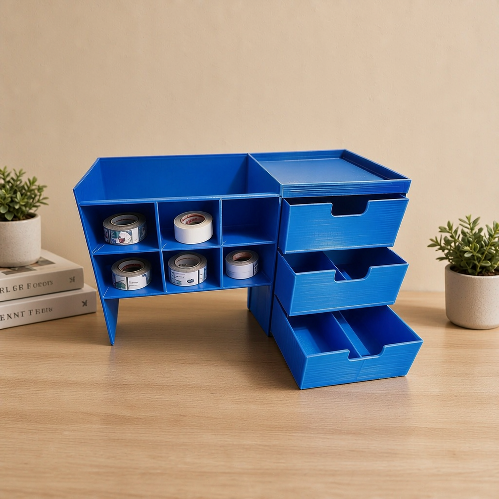 Desktop Office Supply Organizer with Multiple Open Compartments and Pull-Out Drawers for Stationery Storage — product scene